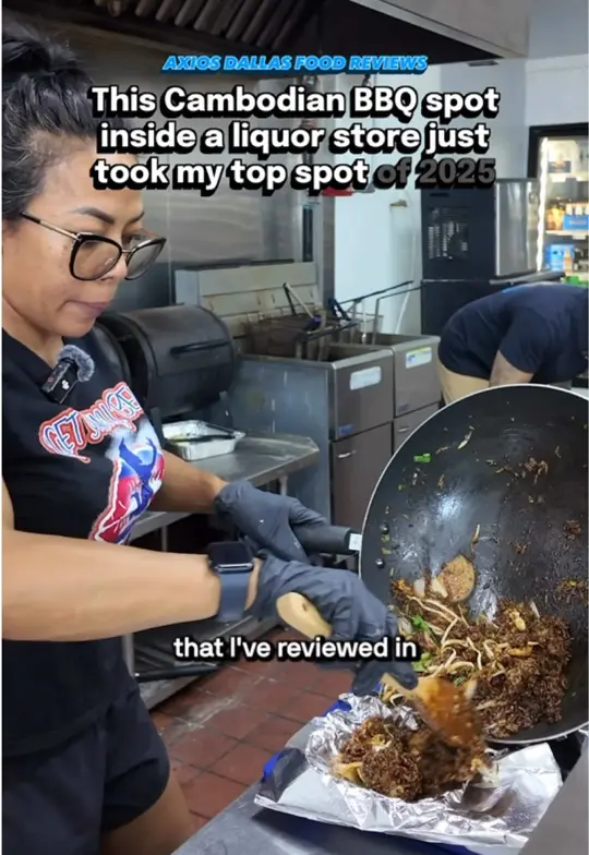 Kelly's BBQ in Covington showing food, wings, shrimp rolls, fried rice, video by axiosdallas on TikTok