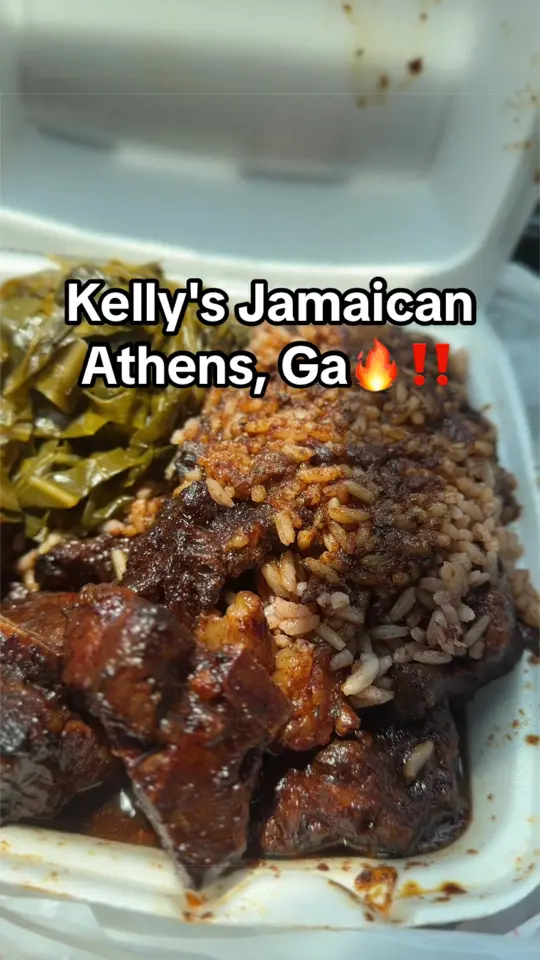 Kelly's Jamaican Foods in Athens showing food, review, video by lifewithdavison on TikTok