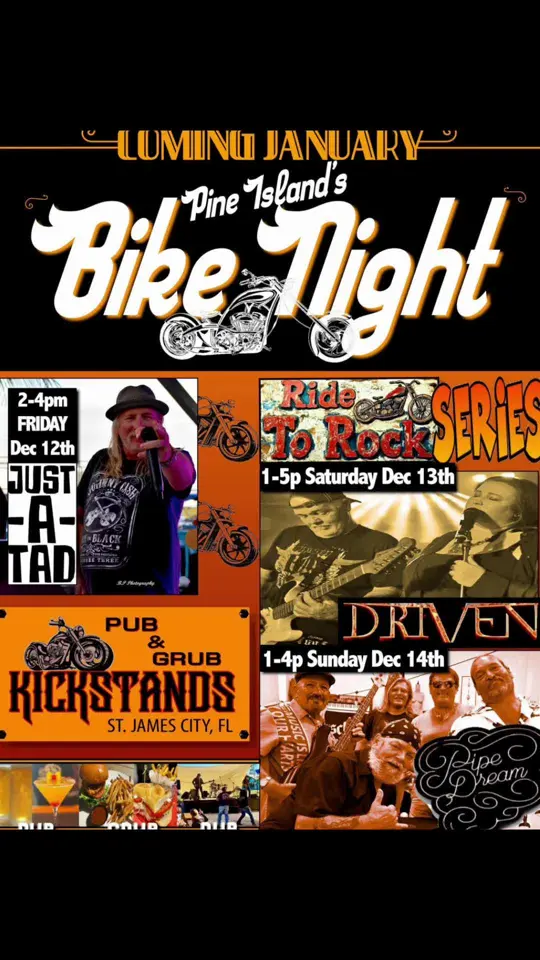 Kickstands Bar and Grill in St James City showing live music, drinks, food, video by thingstodoonpineisland on TikTok
