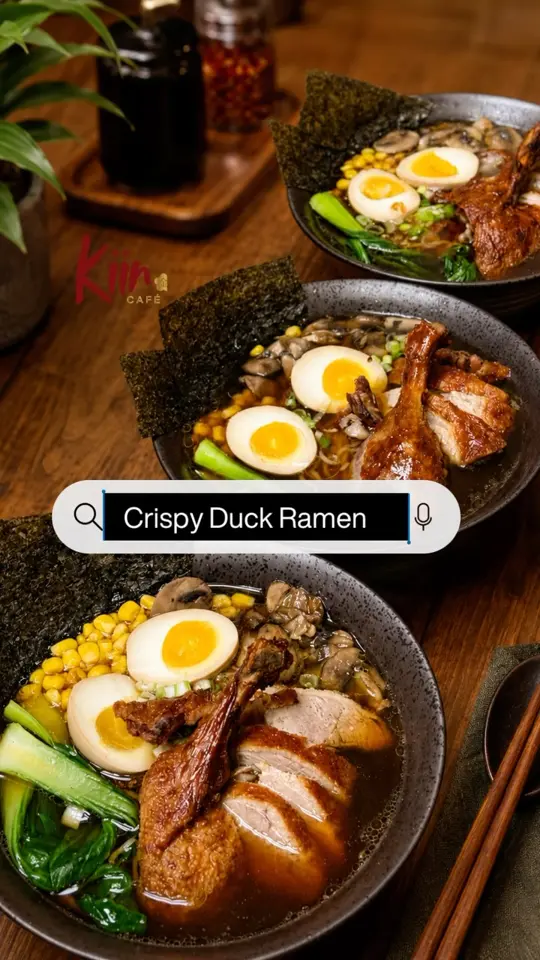 Kiin Café in Niceville showing food, crispy duck ramen, video by Kiin Café on Facebook