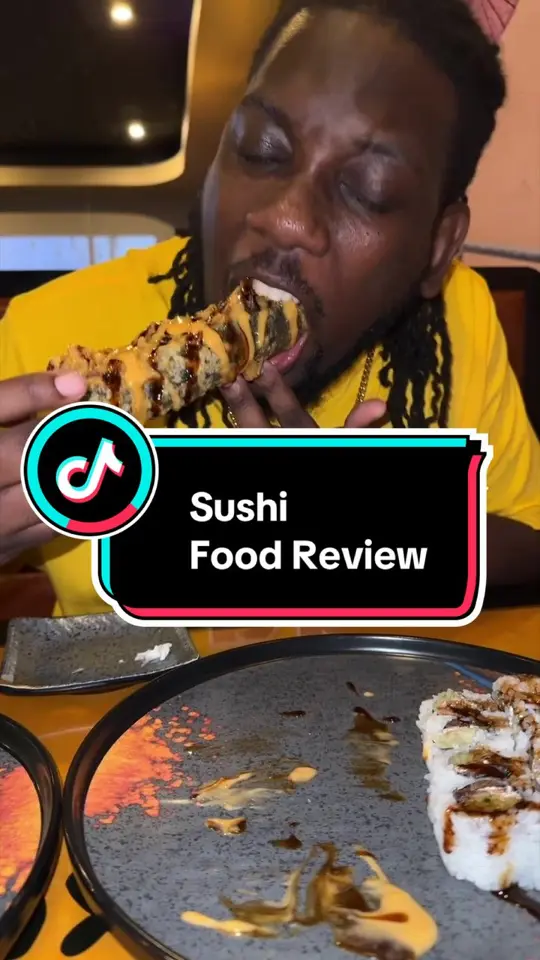 Kiku Japanese Fusion in Tallahassee showing review, sunshine maki sushi roll, video by the_powell_couple on TikTok