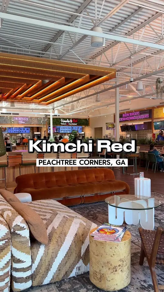 KIMCHI RED - Inside the POLITAN ROW at THE FORUM in Peachtree Corners showing review, visit, food, crispy korean fried chicken, snow cheese, video by peachstatepanda on TikTok