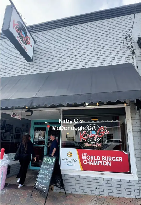 KirbyG’s Diner in McDonough showing food review, buffalo sliders, chicken bacon ranch burger, burger, red velvet milkshake, video by shannonshanaye on TikTok
