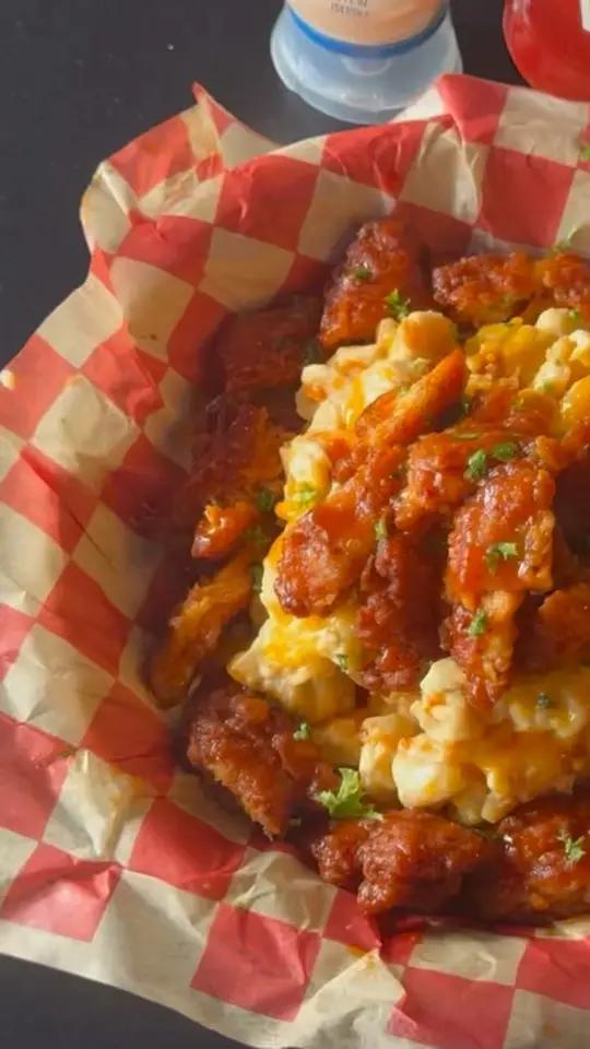 KirbyG’s Diner in McDonough showing food, hot honey chicken mac, video by KirbyG's Diner on Facebook