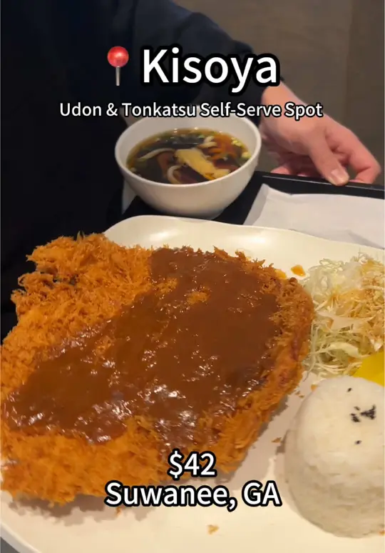 Kisoya in Suwanee showing review, kimchi nabe udon, tonkatsu, video by mis.shelly on TikTok