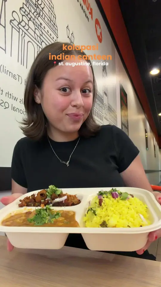 Kolapasi Indian Canteen - St. Augustine in St. Augustine showing review, double curried bowl, lemon rice, chicken chukka, channa masala, tender coconut payasam, mango lassi, parotta, video by siennafayee on TikTok