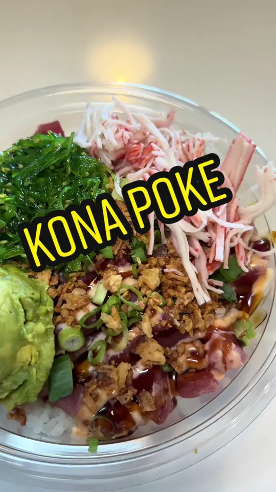 Kona Poké in Apopka showing review, visit, poké bowl, tidal wave, bourbon chicken, kona fire, sriracha aioli, dole whip, video by justpotus on TikTok