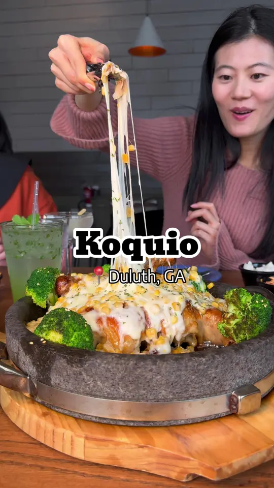 Koquio in Duluth showing restaurant visit, chicken gizzard, kimchi fried rice with sunny side up egg, scallion chicken pancake, pork belly roast, crispy rice rotisserie chicken (cheese, video by atlanta_foodyyyyy on TikTok