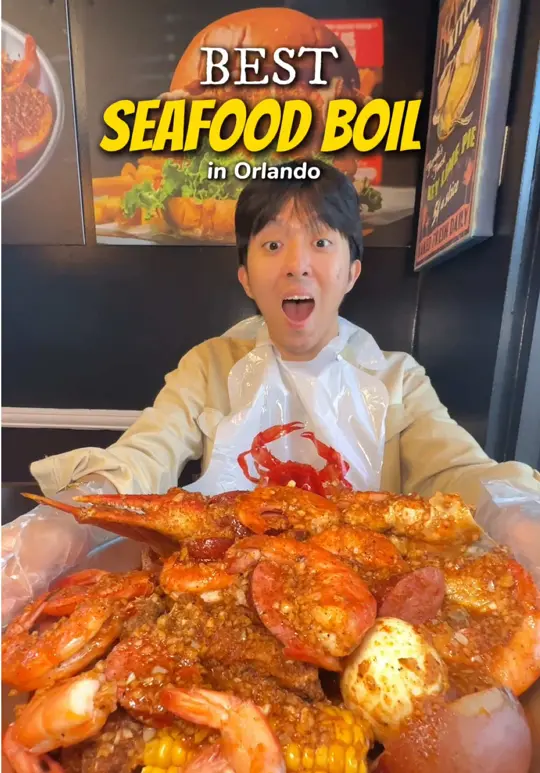 Krazy Good Food in Orlando showing review, visit, seafood boils, video by binminmunch on TikTok