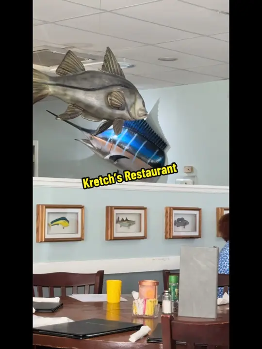 Kretch's Restaurant in Marco Island showing food, home-cooked food, shrimp appetizer, seafood strudel, video by mywalksinparadise on TikTok