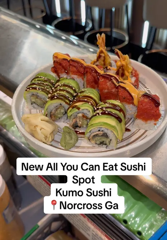 Kumo Sushi in Peachtree Corners showing all you can eat sushi, restaurant visit, video by aparna_official on TikTok
