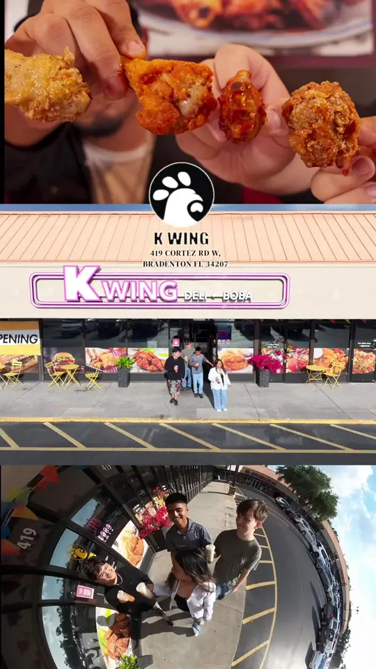 Kwing Deli in Bradenton showing food, crispy wings, boba, fried rice, noodles, tiramisu, cheesecake, video by kwingfl419 on TikTok