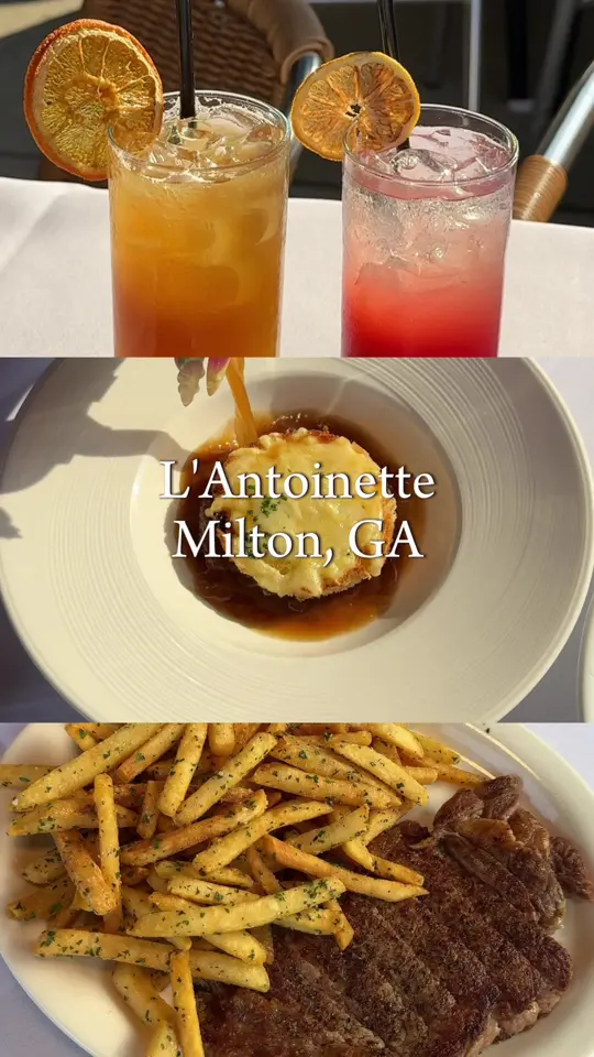 L'Antoinette French Restaurant in Milton showing unlimited ribeye and fries, french onion soup, oysters, video by charmed.eats on TikTok