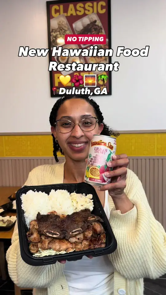 L&L Hawaiian Barbecue in Smyrna showing restaurant visit, spam musubi, lau lau combo, kalua pork with cabbage, mac salad and rice, chicken katsu portion, hawaii bbq mix plate, loco moco, video by travelfoodie_ishy on TikTok