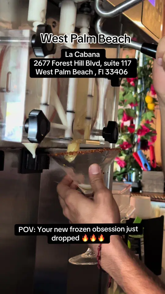 La Cabana Latin Grill in West Palm Beach showing food, frozen margs, pineapple flavor, video by lacabanalatingrill on TikTok