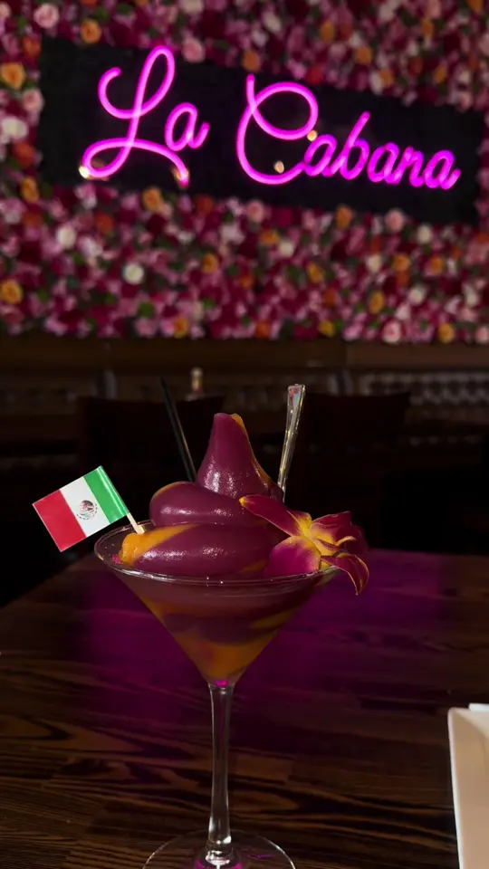 La Cabana Latin Grill in West Palm Beach showing cocktail, soft serve margarita, video by nyaslater on TikTok