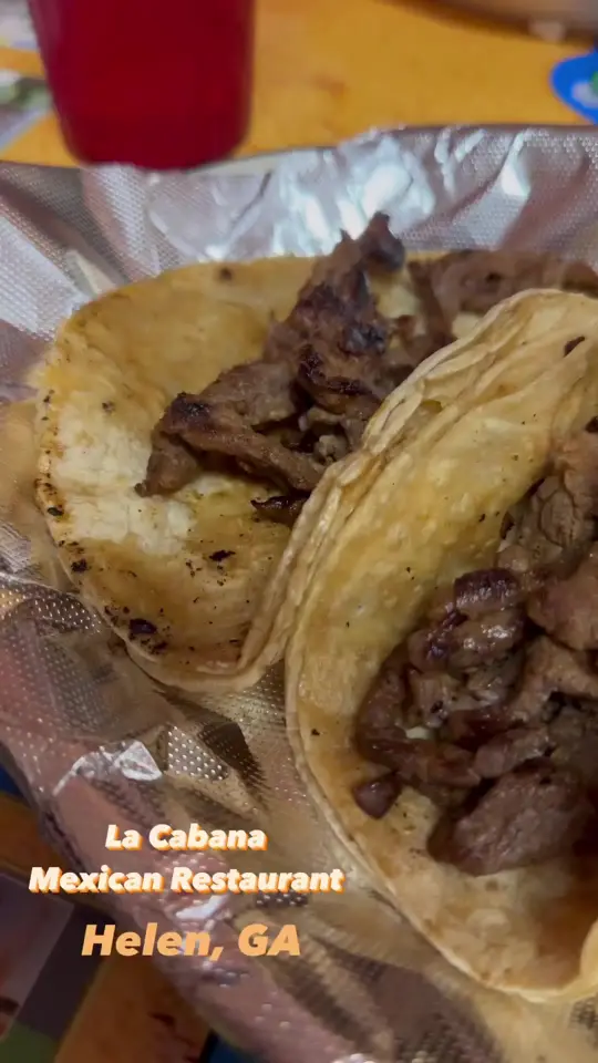 La Cabaña Mexican Restaurant in Helen showing food, tacos, video by tastytravelfam on TikTok