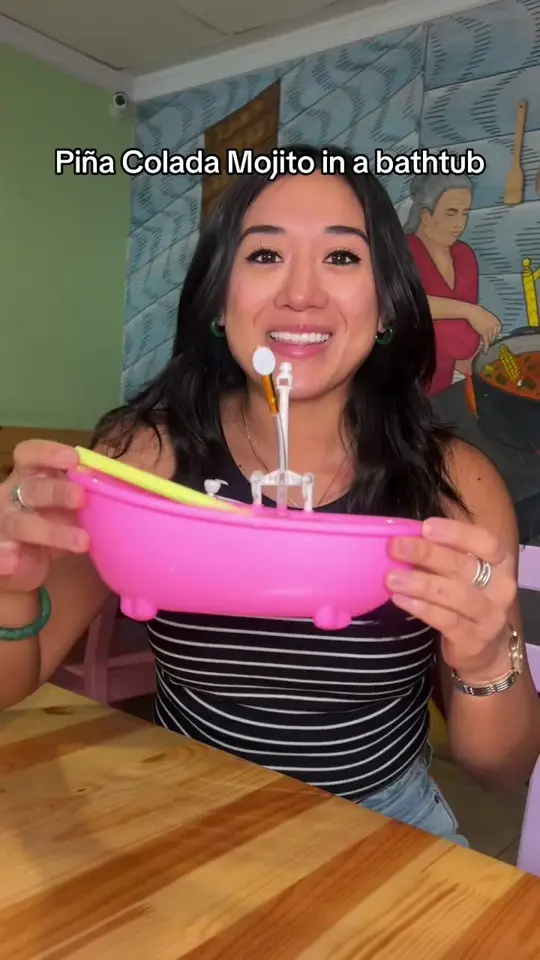 La Casa Del Mofongo in West Palm Beach showing cocktail, piña colada mojito, video by explorewithgg on TikTok