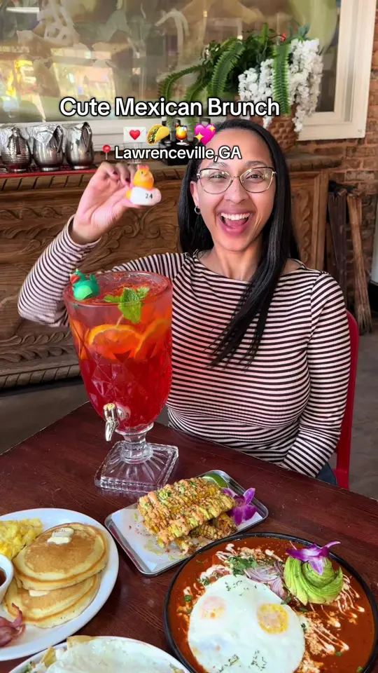 La Cazuela in Buford showing brunch, drinks, food options, empanada tacos, corn ribs, outdoor seating, video by travelfoodie_ishy on TikTok