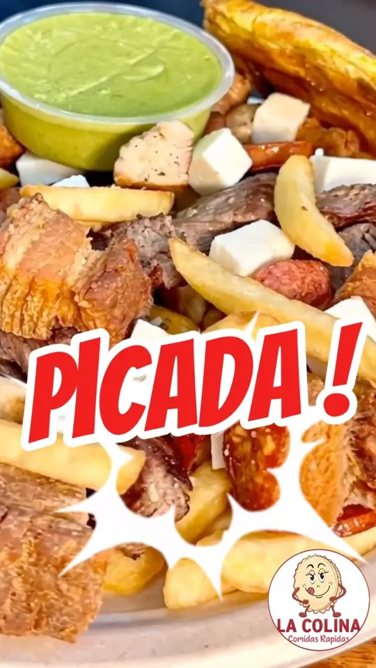 La Colina Comidas Rapidas in Miami showing food, picada, meat, chicken, chorizo, french fries, video by La Colina Comidas Rapidas on Facebook