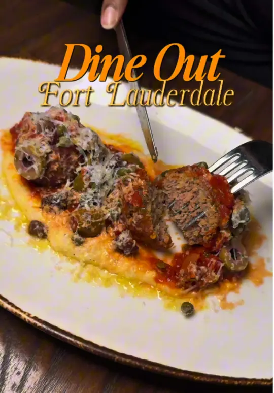  in Florida showing dinner, three-course italian dinner, glass of wine, house-made limoncello, butterfly pea flower spritz, polpette di vitello, cesar tagliatelle al rag, video by simplylene__ on TikTok