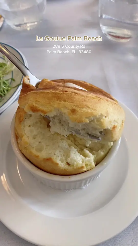 La Goulue Palm Beach in Palm Beach showing cheese soufflé, video by niktiks on TikTok