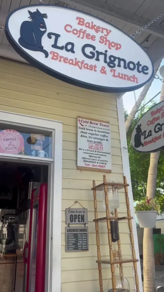 La Grignote in Key West showing breakfast, croissants, homemade sausage, waffles, video by keywestshawn on TikTok