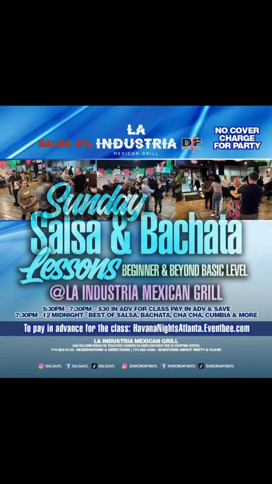 La industria Mexican grill in Peachtree Corners showing live music, salsa dance lesson, bachata dancing, merengue, dj king tito, latin night, video by Salsa ATL  Latin Dancing Atlanta Ga on Facebook