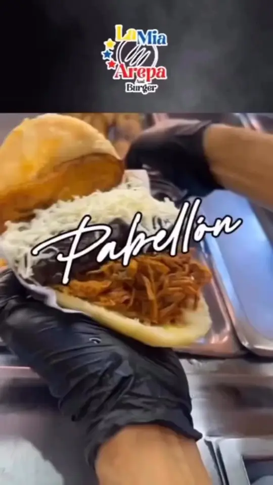 La mia arepa and burger in Miami showing food, arepas, pepitos, cachitos, tequeños, video by Cutler Bay Social on Facebook
