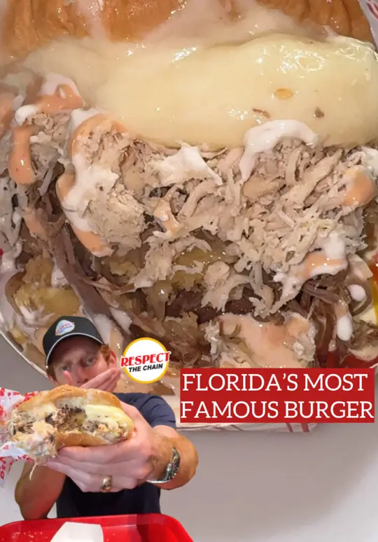 La Perrada Del Gordo in Boca Raton showing food, shredded beef burger, shredded chicken, bacon, chips, cheese, pineapple sauce, pink sauce, garlic sauce, video by respectthechain on TikTok