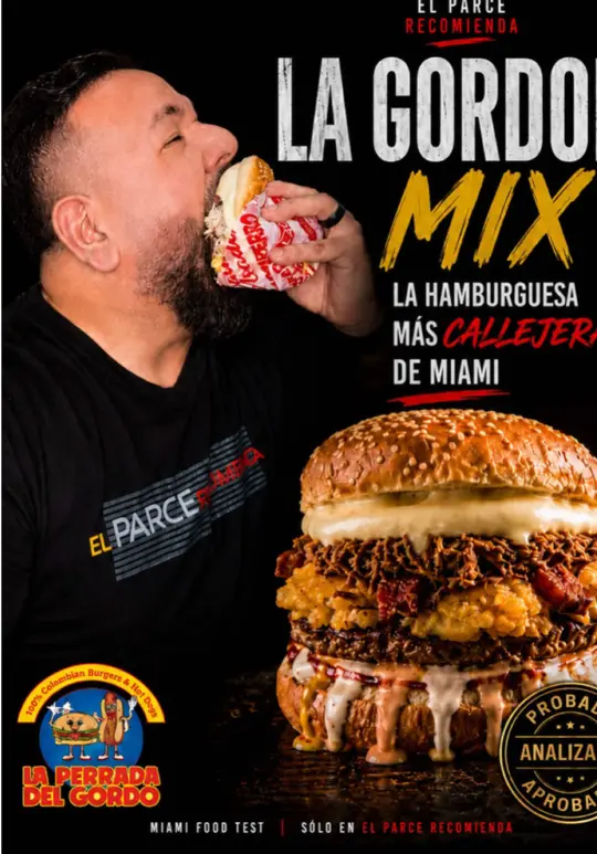La Perrada Del Gordo in West Palm Beach showing food, gordo burger mix, coca-cola, papas personales, video by elparcerecomienda on TikTok