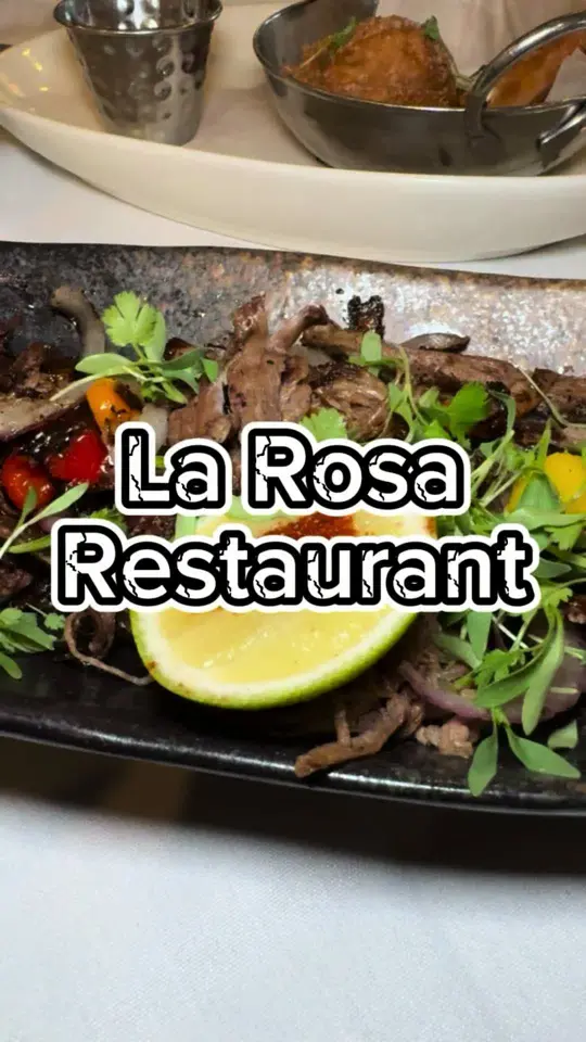 La Rosa World Famous Cuban Cuisine in Miami showing review, ropa vieja, papas rellenas de carne, tostones, classic margarita, garlic shrimp confit, video by ypr_times on TikTok
