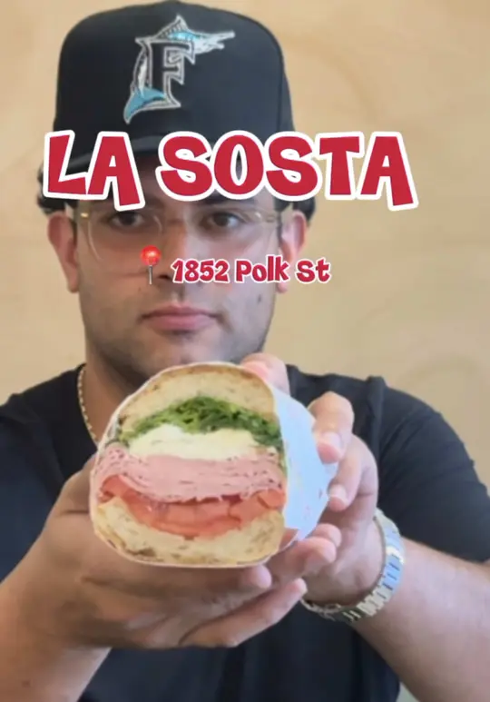 La Sosta in Hollywood showing review, visit, sandwich, focaccia sandwich, coffee, video by gabeatsdade on TikTok