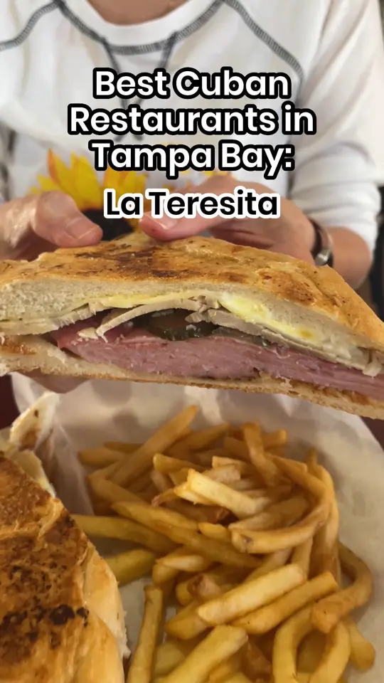 La Teresita in Pinellas Park showing restaurant visit, tostones, mojo sauce, yuca frita, ceviche, picadillo, cuban sandwich, video by I Love the Burg St. Pete on Facebook