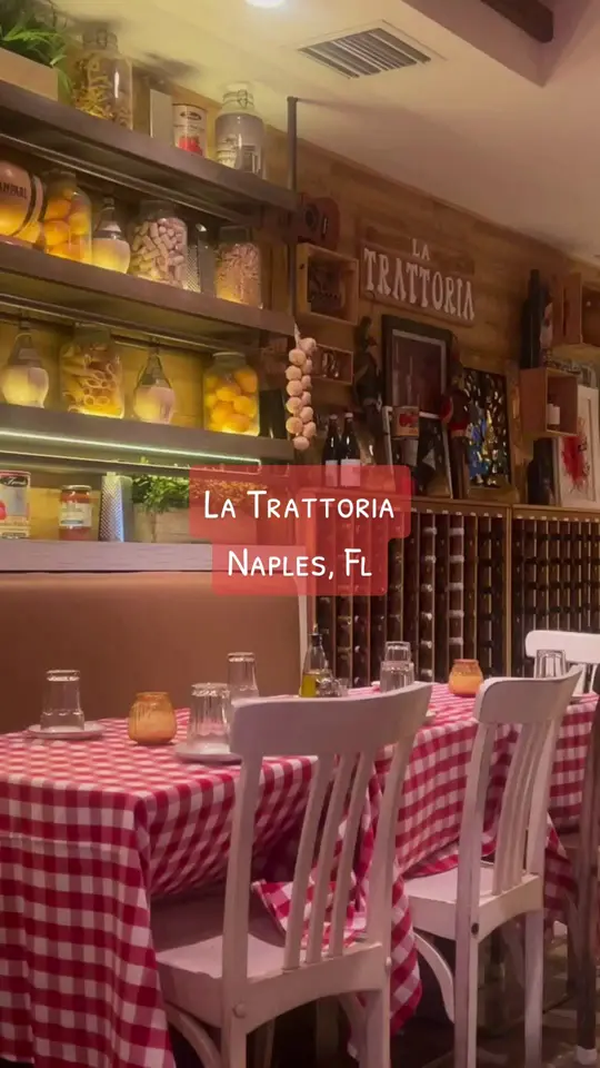 La Trattoria in Naples showing italian food, drinks, atmosphere, video by jul.mell on TikTok
