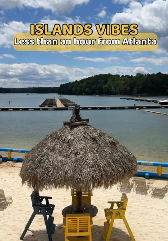 LandShark Bar & Grill at Lanier Islands in Buford showing cocktail, taco, seafood, waterfront view, fire pit, sand, video by the.travel.ksu on TikTok