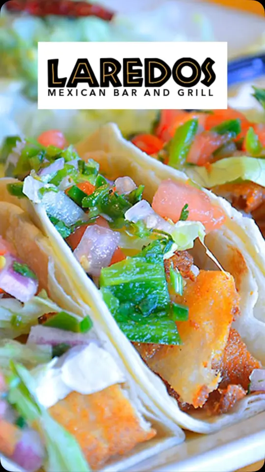 Laredos Mexican Bar and Grill in Kennesaw showing food, carne asada / food, street tacos / food, fish tacos / food, seafood / food, salmon / drinks, margaritas, video by East Cobb Connect on Facebook