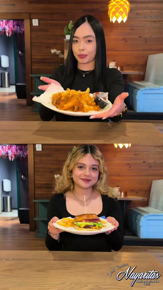 Las Costas Nayaritas in Gainesville showing lunch menu items, hamburger, seafood boil, video by costasnayaritas on TikTok