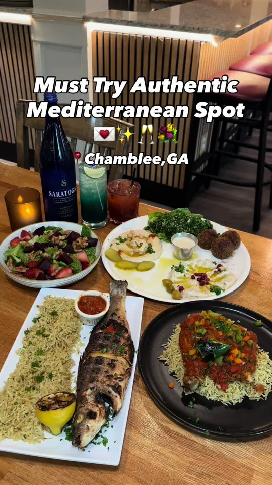 Layaly Mediterranean Restaurant in Chamblee showing review, visit, mezze, stuffed grape leaves, berry beet salad, video by travelfoodie_ishy on TikTok