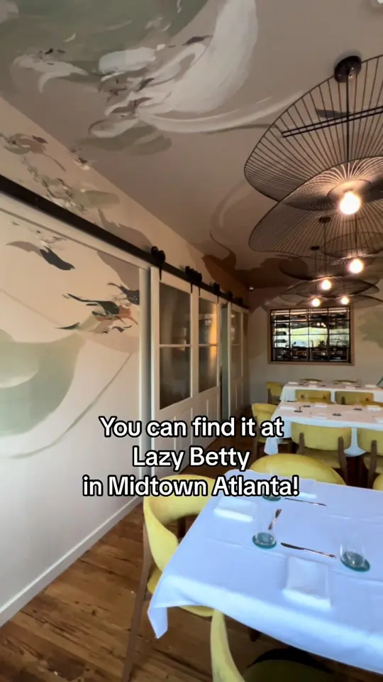 Lazy Betty in Atlanta showing interior design, mural reveal, restaurant atmosphere, video by christina.kwan.art on TikTok