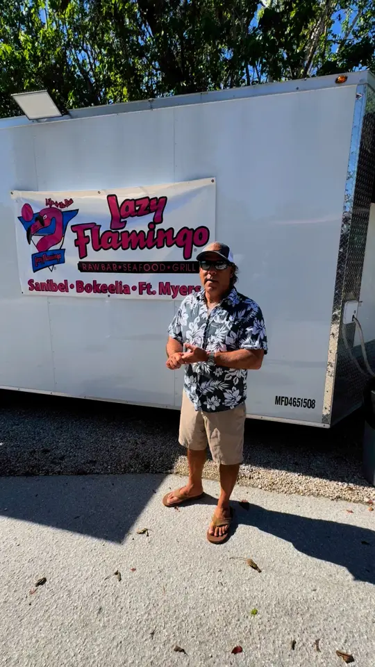 Lazy Flamingo in Sanibel showing food truck, visit, video by Captain Brian On The Water - Sanibel/Cap on Facebook