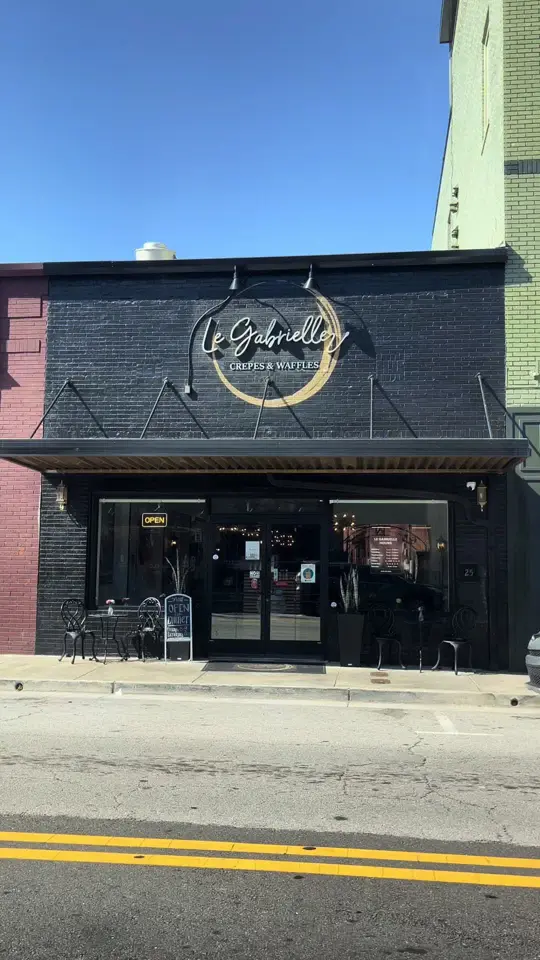 Le Gabrielle Crepes & Waffles in Winder showing crepes, waffles, brunch, dinner, gluten-free options, le gab brunch crepe, video by oldsoultravelsandeats on TikTok