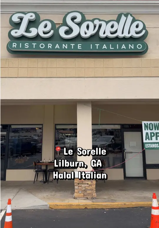 Le Sorelle Ristorante Italiano in Lilburn showing halal italian food, chicken, beef, fresh bread with oil and balsamic, truffle fries, gnocchi, video by ariba.atl on TikTok
