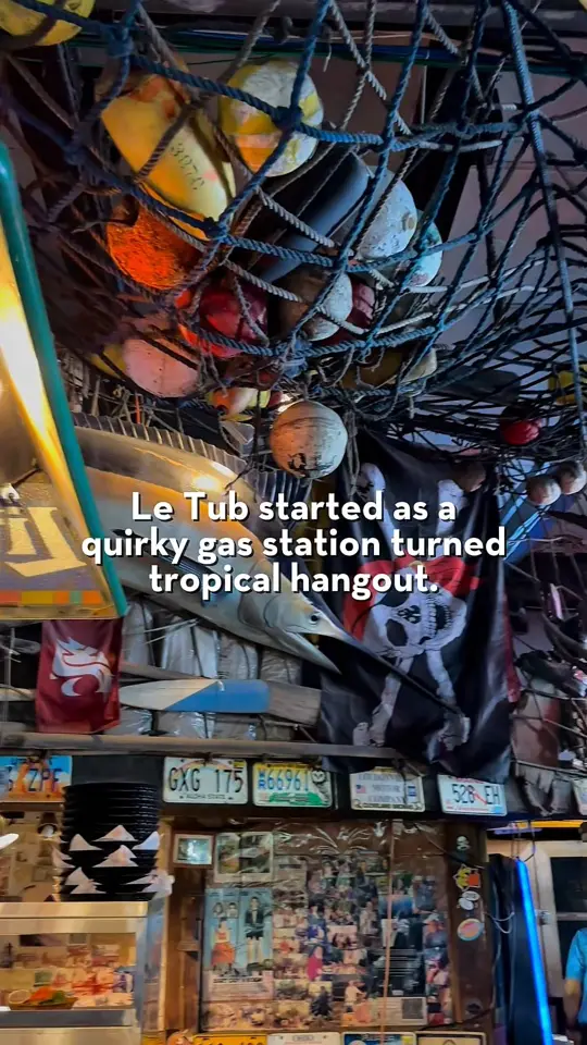 Le Tub in Hollywood showing review, visit, atmosphere, driftwood décor, beach vibes, burgers, video by Visit Lauderdale on Facebook