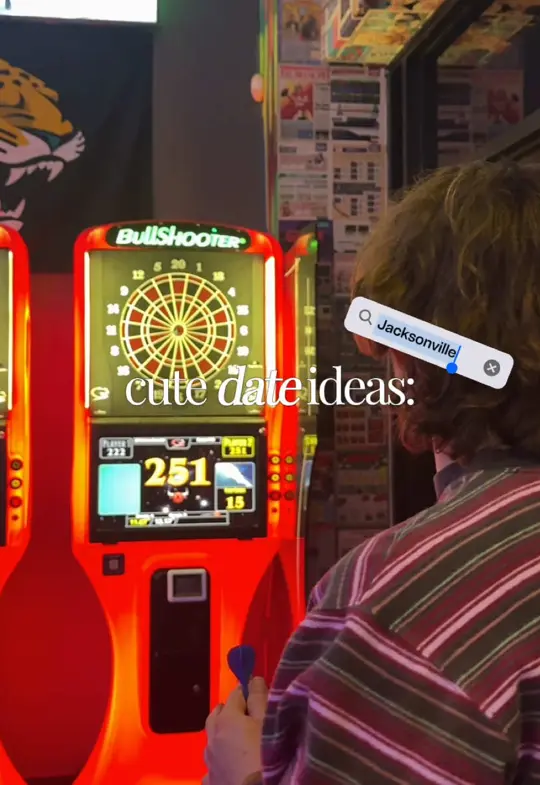 LeaderBoard Arcade Bar & Pizzeria in Orange Park showing visit, arcade games, karaoke, deep dish pizza, video by thejacksonvillediary on TikTok
