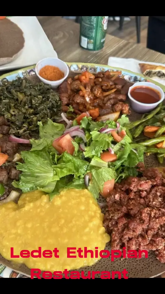 Ledet Ethiopian Restaurant in Stone Mountain showing visit, ethiopian food, video by namastacye on TikTok