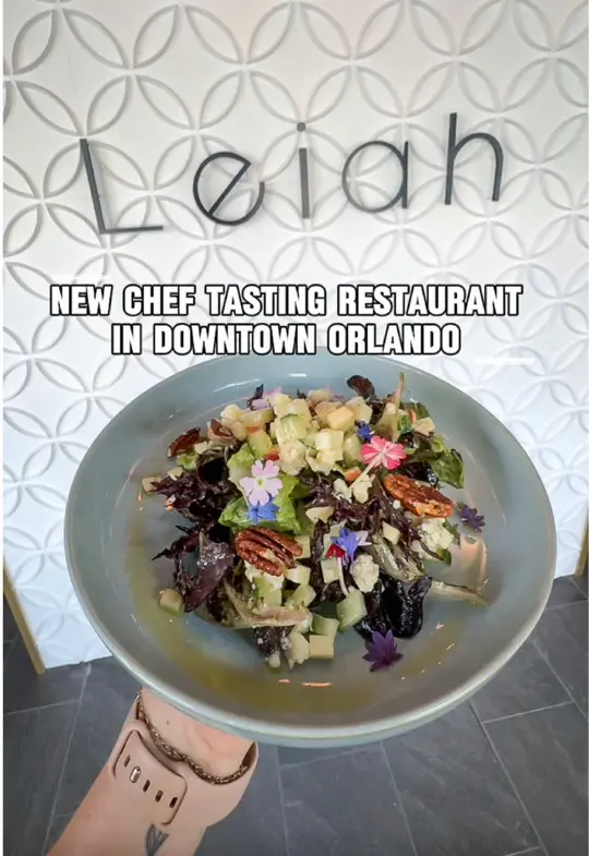 Leiah in Orlando showing restaurant visit, chef omar torres, tasting menu, wine pairing, local ingredients, video by cheatdayorlando on TikTok