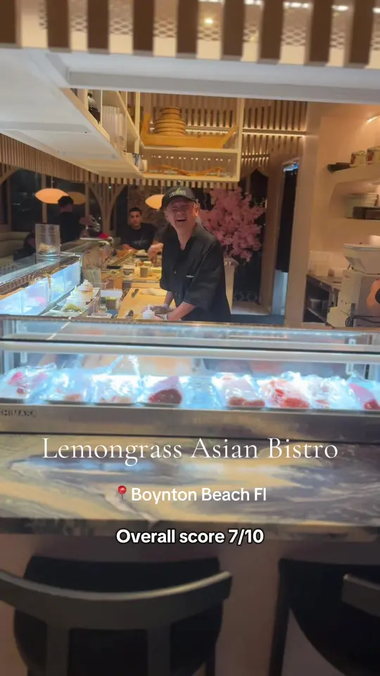 Lemongrass Asian Bistro Sushi in Delray Beach showing review, visit, atmosphere, cocktails, sake, pad thai, video by palm.life1 on TikTok