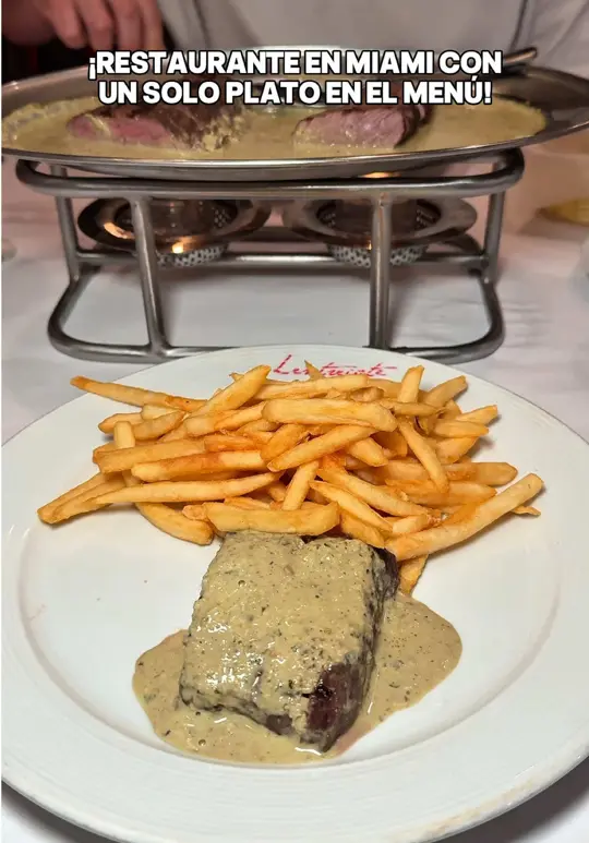 Lentrecote French Restaurant in Sunny Isles Beach showing food, steak frites, video by gabrielaromeros on TikTok
