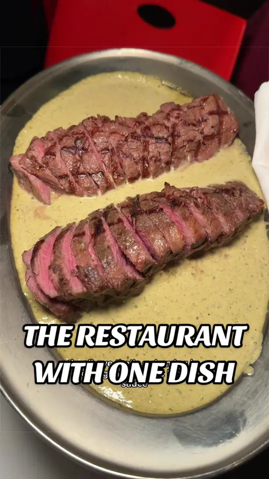 Lentrecote French Restaurant in Sunny Isles Beach showing food, steak and frites, video by maxeatsss on TikTok
